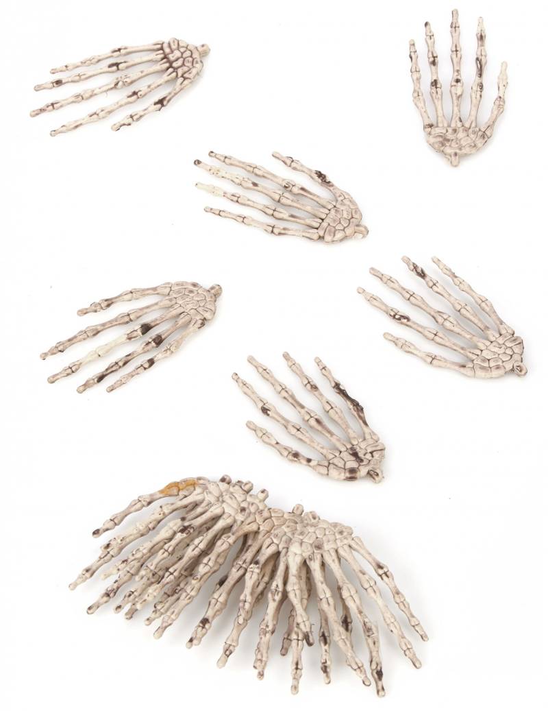 Skelett Hände Halloween Deko 12er-Set beige-braun 7x4x0,5cm von KARNEVAL-MEGASTORE