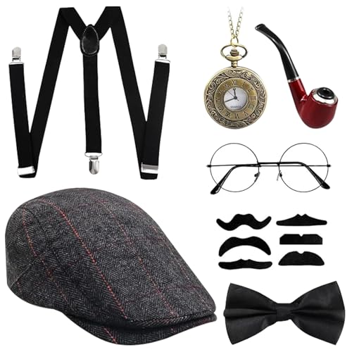 ARONRAVE 20er Jahre Accessoires Herren, Mafia Kostüm Herren Gatsby Kostüm Set Gangster Panamahut Taschenuhr Hosenträger Fliege Bärte Brille für Karneval Kostüm Zubehör ARONRAVE 20er Jahre Accessoires Herren, Mafia Kostüm Herren Gatsby Kostüm Set Gangster Panamahut Taschenuhr Hosenträger Fliege Bärte Brille für Karneval Kostüm Zubehör von ARONRAVE