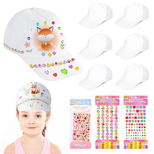 ARONRAVE DIY Kappe Kinder, 6 Stück Kappen zum Bemalen Baseballkappe Kinder Baseball Baseballkappe Caps Weiß DIY Baseball Caps Bastelset für Mädchen Jungen von ARONRAVE