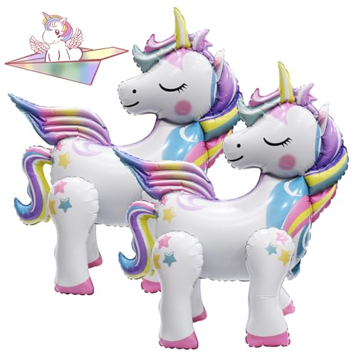 ARONRAVE Einhorn Luftballon, 2 Stück einhorn deko kindergeburtstag 3D Folienballon Einhorn Stehend Airwalker Einhorn Ballon Kindergeburtstag Walking Tier Folienballons Einhorn Geburtstagsdeko von ARONRAVE