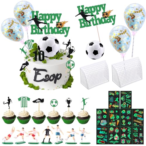 ARONRAVE 35 Stück Tortendeko Fussball, Fußball Tortendeko Set Fußball Kuchen Deko Topper Dekoration Kinder Fußball Torte Topper für Männer Junge Fußball Sport Thema Geburtstag Party Suppplies von ARONRAVE