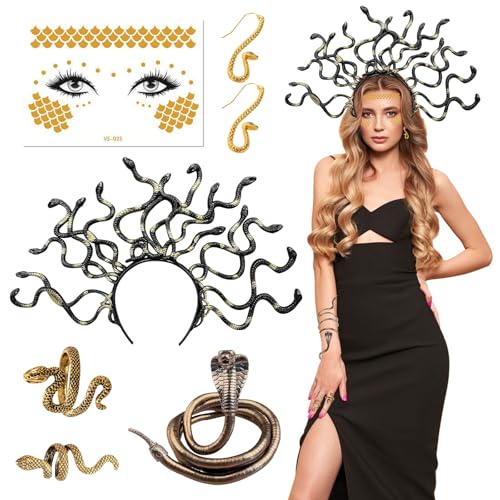 ARONRAVE Medu-sa Schlangen Haarreif Medu-sas Kopfschmuck Schlangen Halskette Armband Snake Headband Damen Schlange Kostüm für Halloween Party,Cosplay Dekoration(6PCS) von ARONRAVE