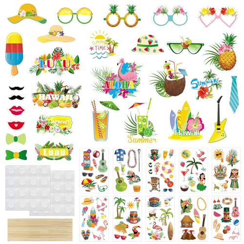 ARONRAVE Party Brille, 4 Paar Lustige Sonnenbrille + 10 Hawaii Tattoos Party Sonnenbrille Hawaii Brille Party Neuheit Partybrillen für Kinder, Teenager und Erwachsene von ARONRAVE
