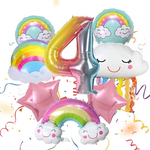 ARONRAVE Regenbogen Geburtstagsdeko 4 Folienballon Wolken 8 Stück Regenbogen Deko Kindergeburtstag Regenbogen Luftballons Luftballons Wolken Quasten für Geburtstagsdeko Mädchen 4 Jahre von ARONRAVE