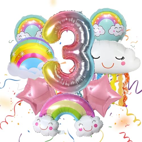 Regenbogen Deko kindergeburtstag, Regenbogen Geburtstagsdeko Mädchen Regenbogen Geburtstagsdeko 3 Regenbogen Wolken Geburtstags Ballons Geburtstag Zahl 3 Ballon für Mädchen Regenbogen Geburtstag Deko von ARONRAVE