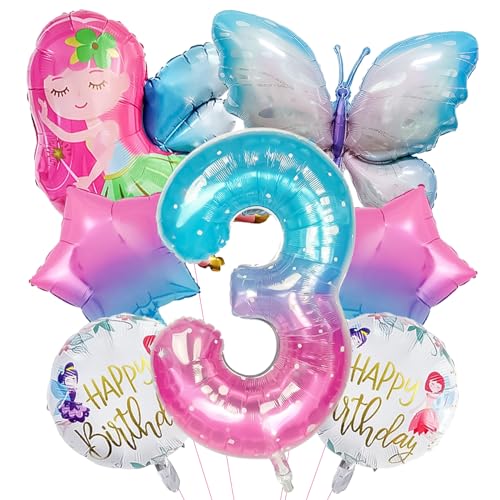 ARONRAVE 3 Jahre Schmetterling Deko Geburtstag Mädchen Schmetterling Folienballon 3 Jahre Mädchen Schmetterlings Ballons 3. Geburtstag für Schmetterling Themen Party von ARONRAVE