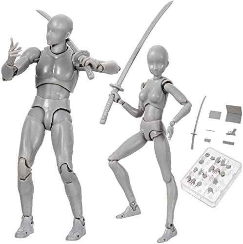 Actionfiguren Body-Kun DX & Body-Chan DX PVC-Modell SHF Kinder Sammlerspielzeug Geschenk, Zeichnung Mannequin Figur Modelle für Künstler (Grau männlich + weiblich) von AROYEL