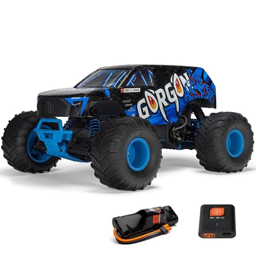 ARRMA 1/10 Gorgon 2WD RTR Monster Truck - Mega 550 14T Bürstenmotor, Spektrum SLT2 2.4GHz, inkl. 3300mAh NiMH Akku & S120 USB-C Ladegerät - Blau von ARRMA