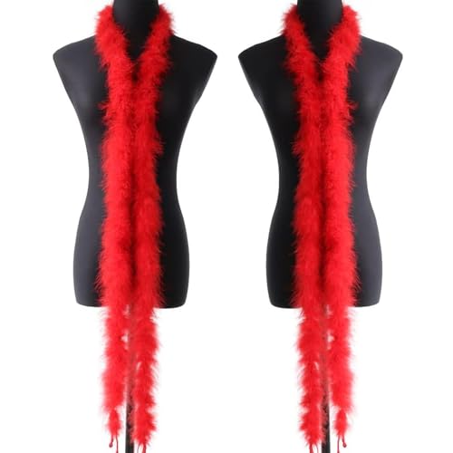 2Stück Federboa Rot - Party Fashion Einfarbige Feder-Schal, Kostüm, Karneval, Halloween, Konzert Accessoires, Länge 2M von ARROMI