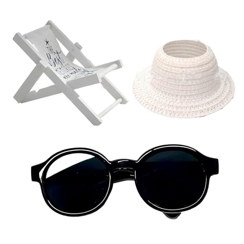 3-teiliges Sitz-Set, weißer Seestern-Loungesessel mit weißem Strohhut und schwarzer Brille, komplettes Zubehör für Puppenliebhaber und Sammler zum Ausstellen und Spielen von ARROMI