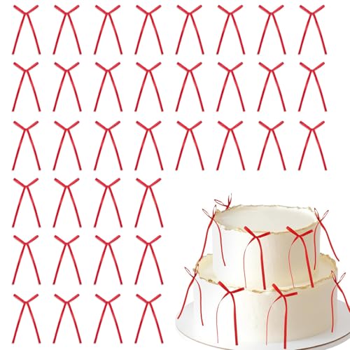 36 Stück Schleifen für Torte, Tortendeko Schleife, Schleifen Deko Geburtstag, Deko für Hochzeitstorte, Rot Schleifen für Valentinstag Geburtstag Party Tortendeko (Rot) von ARROMI