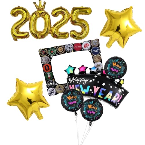 8 Stück 2025 Neujahr Deko Set, Neujahrsparty Folienballon, Silvester Deko, Happy New Year Helium Ballons, Schwarz Gold Luftballons für Party Dekoration 8 Stück 2025 Neujahr Deko Set, Neujahrsparty Folienballon, Silvester Deko, Happy New Year Helium Ballons, Schwarz Gold Luftballons für Party Dekoration von ARROMI