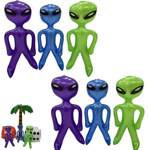 Aufblasbare Alien, aufblasbarer Alien, aufblasbarer Mann (2 blau, 2 grün, 2 lila), 45 cm, aufblasbare Aliens für Halloween-Partys und Themenveranstaltungen, lustige Dekorationen, 6 Stück von ARROMI