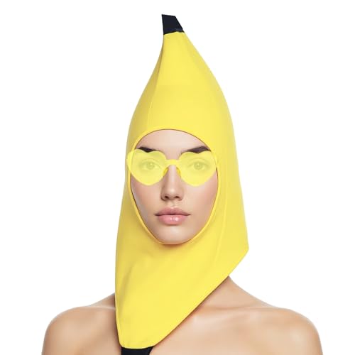 Bananenhut mit Brille, 2-teiliges Set lustiger gelber Bananenhut, Neuheit Cosplay Kopfbedeckung, Unisex Dress Up Kostüm Zubehör für Partys, Halloween, Foto-Requisiten Bananenhut mit Brille, 2-teiliges Set lustiger gelber Bananenhut, Neuheit Cosplay Kopfbedeckung, Unisex Dress Up Kostüm Zubehör für Partys, Halloween, Foto-Requisiten von ARROMI