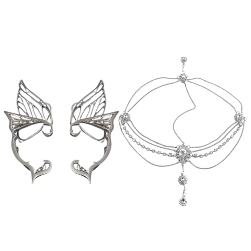 Elfenohren für Erwachsene, Elfenohrmanschetten mit Strass, Tröpfchen, Stirnkette, Elfenohren, Kostümzubehör für Fantasy, Cosplay, Halloween, 2 Stück Elfenohren für Erwachsene, Elfenohrmanschetten mit Strass, Tröpfchen, Stirnkette, Elfenohren, Kostümzubehör für Fantasy, Cosplay, Halloween, 2 Stück von ARROMI