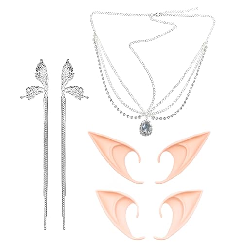 Elfenohren für Erwachsene, Fantasy-Elfenohrmanschetten mit Schmetterlings-Fransen, lang, kurz, spitz, Elfen-Kostüm-Zubehör für Cosplay, Renaissance-Messe, Halloween-Party, 4 Stück Elfenohren für Erwachsene, Fantasy-Elfenohrmanschetten mit Schmetterlings-Fransen, lang, kurz, spitz, Elfen-Kostüm-Zubehör für Cosplay, Renaissance-Messe, Halloween-Party, 4 Stück von ARROMI
