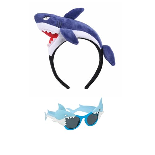 Haifischhut, Fisch-Stirnband und Brille, lustiges Kostümzubehör für Party, Rollenspiel, Fotografie-Requisiten, Blauer Hai Kopfbedeckung mit Brille von ARROMI
