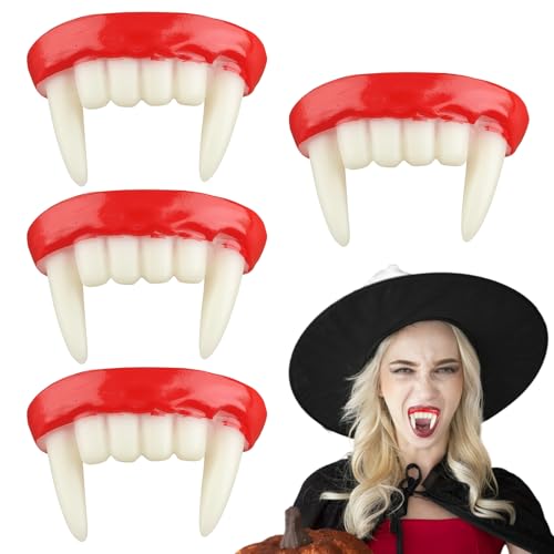 Vampirzähne, Vampirzähne für Halloween-Party, realistische gefälschte Zahnersatz für Cosplay, Horror-Themen-Requisiten, 4 Stück Vampirzähne, Vampirzähne für Halloween-Party, realistische gefälschte Zahnersatz für Cosplay, Horror-Themen-Requisiten, 4 Stück von ARROMI