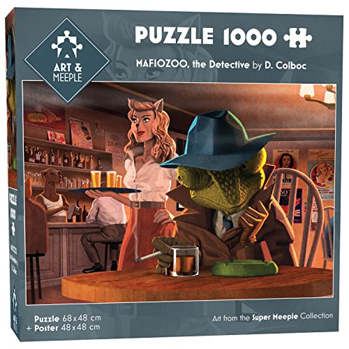 ART&Meeple AMMAFDET_01 Caméléon, Détective, Serveuse, Enquête Puzzle 1000 Teile, Retro, warme Farben, 50er Jahre, altes Poster, 68x48 cm 48x48 cm von ART&Meeple