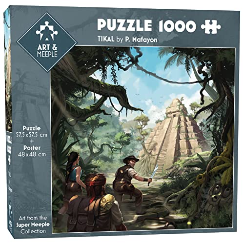 ART&MEEPLE Puzzle, quadratisch, 1000 Stück, hochwertig, 57,5 x 57,5 cm + Poster 48 x 48 cm, Original-Zuschnitt der Teile, Dicker Karton beidseitig mit Papier laminiert – TIKAL von ART&Meeple