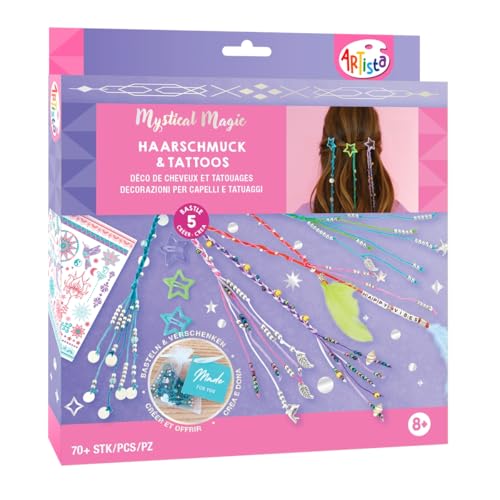 ARTISTA 9342991 Bastelset Haarschmuck & Tattoo-Aufkleber, Schmuckbastelset, DIY Schmuckset für Kinder ab 8 Jahren von ARTISTA