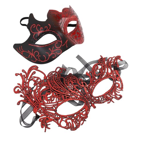 ARTOCT 2 Stück Maskerade Party Augenabdeckung Partyzubehör Glitzer Halbgesichtsabdeckung für Männer Frauen Kostümpartys (rot) von ARTOCT