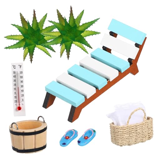 ARTSEWPLY 1 Satz Miniatur Strand Zubehör Set Mikrodeko für Puppenhäuser Liegestühle Slipper und Körbe aus Kindersicheren Materialien für Kreative Strand Szenen von ARTSEWPLY