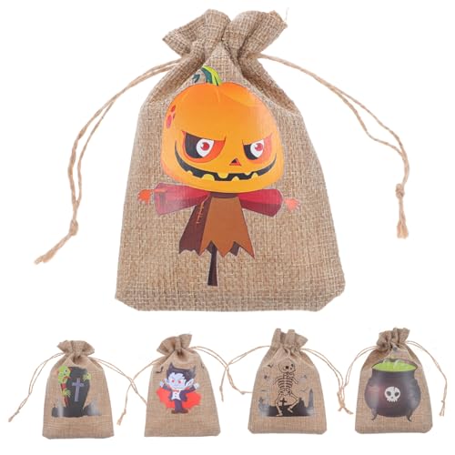 ARTSEWPLY 10 Stück Halloween Geschenktüten aus Baumwoll Leinen Wiederverwendbare Robuste Sackleinen Beutel mit Kordelzug Kleine Süßigkeiten und Snacktaschen mit Festlichen Halloween Motiven von ARTSEWPLY