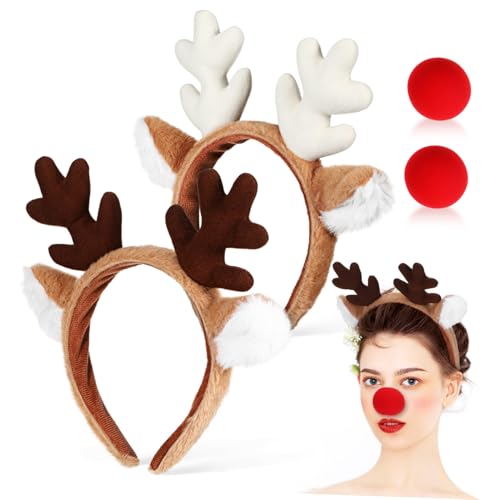 ARTSEWPLY 2 Sätze Weihnachtliches Teiliges Set Rentier Geweih Stirnband und Rudolph Nase Leichtes Weihnachtskopfschmuck Set für Damen und Herren Komfortabel und Festlich für Party und von ARTSEWPLY