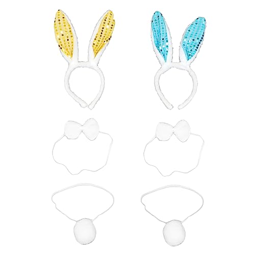 ARTSEWPLY 2 Satz Kostümset mit Hasenohren Schleife und Haarreif Teiliges Set mit Gelben und Blauen Glitzer Accessoires für Halloween und Cosplay Partys von ARTSEWPLY