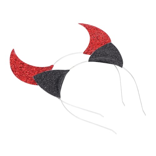 ARTSEWPLY 2 Stück Haarband Teiliges mit Roter Teufelshorn und Schwarzer Katzenohren Festival Kopfschmuck für Karneval Kostüm Party Bühnenauftritt von ARTSEWPLY