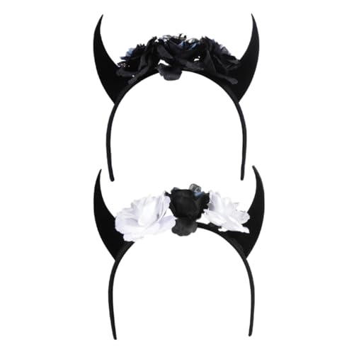 ARTSEWPLY 2 Stück Halloween Hörner Haarreif mit Totenkopf und Blüten Einstellbarer Kopfschmuck für Damen Teens und Partyaccessoire für Halloween Tag der Toten und Kostümfeste ARTSEWPLY 2 Stück Halloween Hörner Haarreif mit Totenkopf und Blüten Einstellbarer Kopfschmuck für Damen Teens und Partyaccessoire für Halloween Tag der Toten und Kostümfeste von ARTSEWPLY