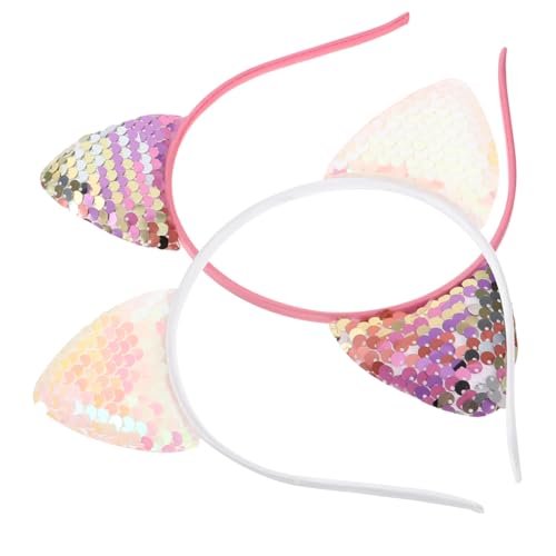 ARTSEWPLY 2 Stück Pailletten Katzenohren Haarreif Leichtes Party Haarschmuck für Damen Cosplay Festival Karneval Weiß Spaßiger Kopfputz für Geburtstag Halloween von ARTSEWPLY
