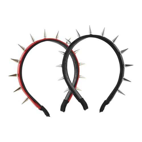 ARTSEWPLY 2 Stück Punk Nieten Stirnband Gothic Haarreifen für Frauen Halloween Cosplay Barock Party Accessoire Modisches Kopfschmuck Schwarz Rot von ARTSEWPLY