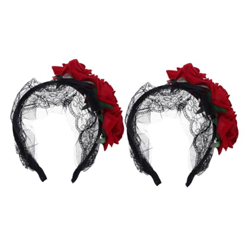 ARTSEWPLY 2 Stück Rotes Rosen-haarband Spitzen-design mit Künstlichen Blüten Halloween-accessoire für Damen Kostümpartys und Alltag ARTSEWPLY 2 Stück Rotes Rosen-haarband Spitzen-design mit Künstlichen Blüten Halloween-accessoire für Damen Kostümpartys und Alltag von ARTSEWPLY