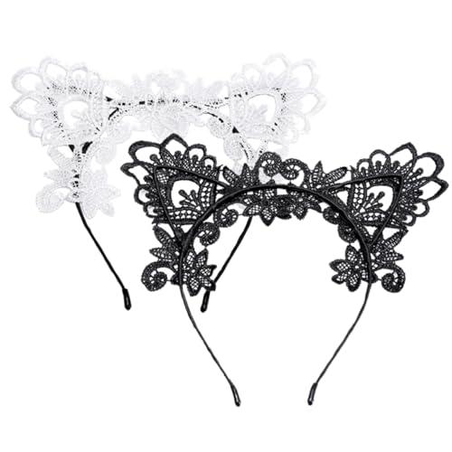 ARTSEWPLY 2 Stück Teiliges Spitzen Haarband mit Cat Ear Design Leichtes Modisches Haarschmuck Accessoire Schwarz und Weiß Komfortabel für Partys Halloween und Alltag Geeignet von ARTSEWPLY