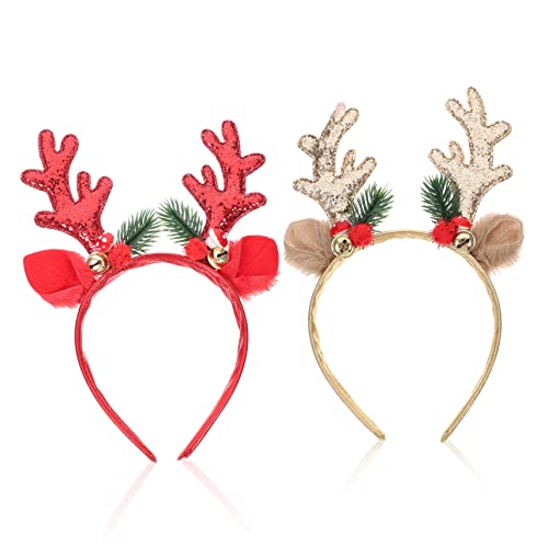 ARTSEWPLY 2 Stück Weihnachtliches Rentier Geweih Stirnband Teiliges mit Glitzer und Glocken Leichtes Bequemes Haarband für Damen und Festliche Party Deko und Fotorequisite von ARTSEWPLY