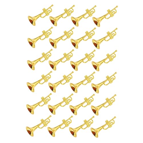 ARTSEWPLY 24 Stück Teiliges Mini Trompeten Dekorset Detailgetreues Miniatur Musikinstrument für DIY Goldfarben Langlebig und Stilvoll Mini Hausdekoration und Home Layout Accessoire von ARTSEWPLY