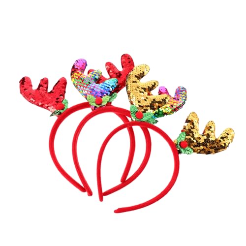 ARTSEWPLY 3 Stück Teiliges Weihnachts Haarband mit Rentiergeweih Lustiges Kopfaccessoire für Erwachsene Dekoration für Partys und Feiern Klassisches und Design Rot Gold und Bunten Farben von ARTSEWPLY