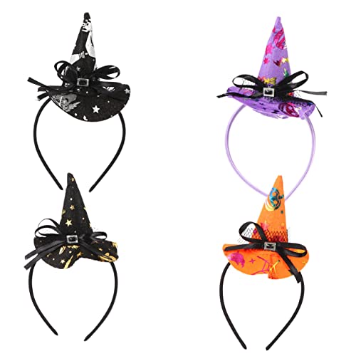 ARTSEWPLY 4 Stück Halloween Hexenhut Haarreif Leichter Kopfschmuck mit Einzigartigem Hexenhut Design Bequemes Stirnband für Damen Party Kostüm Foto Accessoire für Halloween Festlichkeiten von ARTSEWPLY