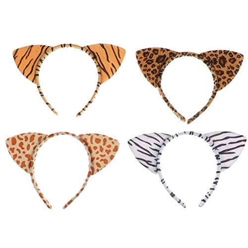 ARTSEWPLY 4 Stück Katzenohren Haarreif Tierohren Stirnbänder für Cosplay und Partys Leopard Giraffe Design Bequem und Süß für Halloween und Geburtstagsfeiern von ARTSEWPLY