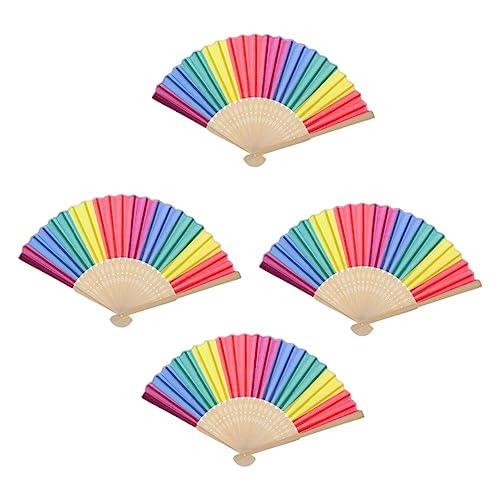 ARTSEWPLY 4 Stück Regenbogen Knochenfächer Tragbar Faltbar Regenbogen Bunt Schmuckfächer Regenbogen Fächer Vintage Fotografie Requisite Handfächer Faltbarer Fächer Foto von ARTSEWPLY
