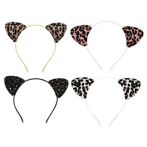 ARTSEWPLY 4 Stück Teiliges Katzenohren Stirnband Lustige Leopard Druck Haarreifen für und Mädchen für Kostümpartys und Cosplay Schwarz Silber Gold von ARTSEWPLY