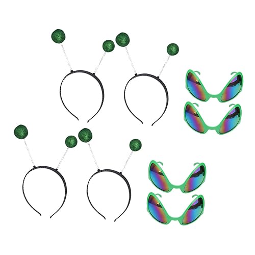 ARTSEWPLY 4Sätze Alien Brille und Haarreifen für Festivals Teiliges Kostümzubehör mit Grünem Rahmen und Haarband Partyaccessoires für Cosplay und Lustige Anlässe von ARTSEWPLY