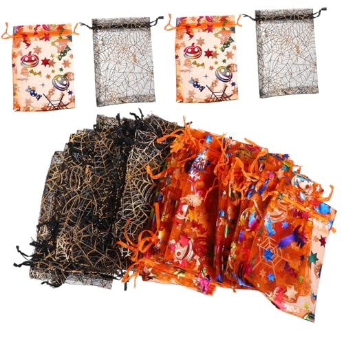 ARTSEWPLY 60 Stück Teiliges Halloween Organza Geschenktüten mit Zugband Schwarze Spinnen und Orangefarbene Kürbis Motive Wiederverwendbare Süßigkeitenbeutel für Snacks Partygeschenke und ARTSEWPLY 60 Stück Teiliges Halloween Organza Geschenktüten mit Zugband Schwarze Spinnen und Orangefarbene Kürbis Motive Wiederverwendbare Süßigkeitenbeutel für Snacks Partygeschenke und von ARTSEWPLY