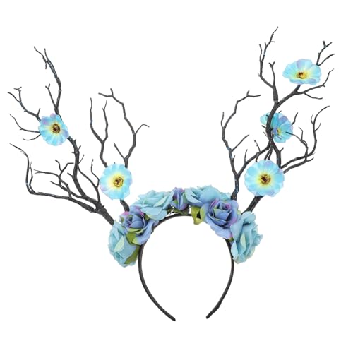 ARTSEWPLY Einzigartiges Hirschgeweih Haarreif mit Blauen Rosen Originelles Party Haarschmuck Accessoire Langlebig und Auffällig Geeignet für Festival Karneval Kostümparty und von ARTSEWPLY