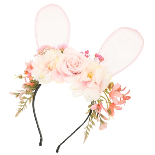 ARTSEWPLY Floral Hasenohren Haarreif Leichtes Stoff Stirnband Niedlich Dekorativ Mädchen Kopfschmuck für Party Karneval Cosplay von ARTSEWPLY