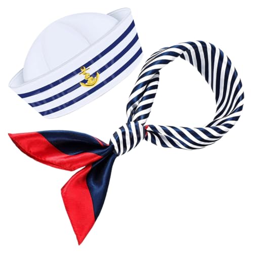 ARTSEWPLY Gestreiftes Matrosen Kostüm Set mit Captain Hat und Passendem Schal Kopfumfang Bequemes Yacht Outfit für Damen und Herren bei Nautical Partys und Karneval ARTSEWPLY Gestreiftes Matrosen Kostüm Set mit Captain Hat und Passendem Schal Kopfumfang Bequemes Yacht Outfit für Damen und Herren bei Nautical Partys und Karneval von ARTSEWPLY