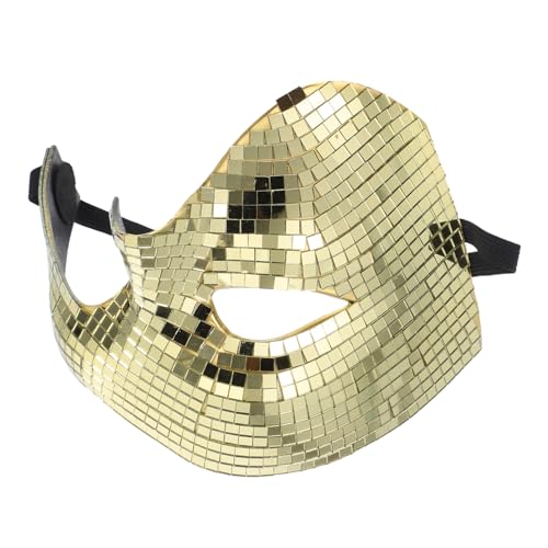 ARTSEWPLY Glänzende Disco Halbgesichts Maske Spiegel Party Masquerade Ball Accessoire Leicht Tragbar Für Halloween Kostüm Tanzfest Gold von ARTSEWPLY