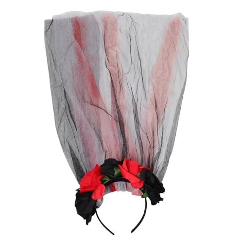 ARTSEWPLY Halloween Haarschmuck Damen Schwarzer Trauerschleier mit Roten und Schwarzen Rosen Dekorativer Haarreif für Cosplay Foto Requisiten und Maskeraden Accessoire für Partys und von ARTSEWPLY